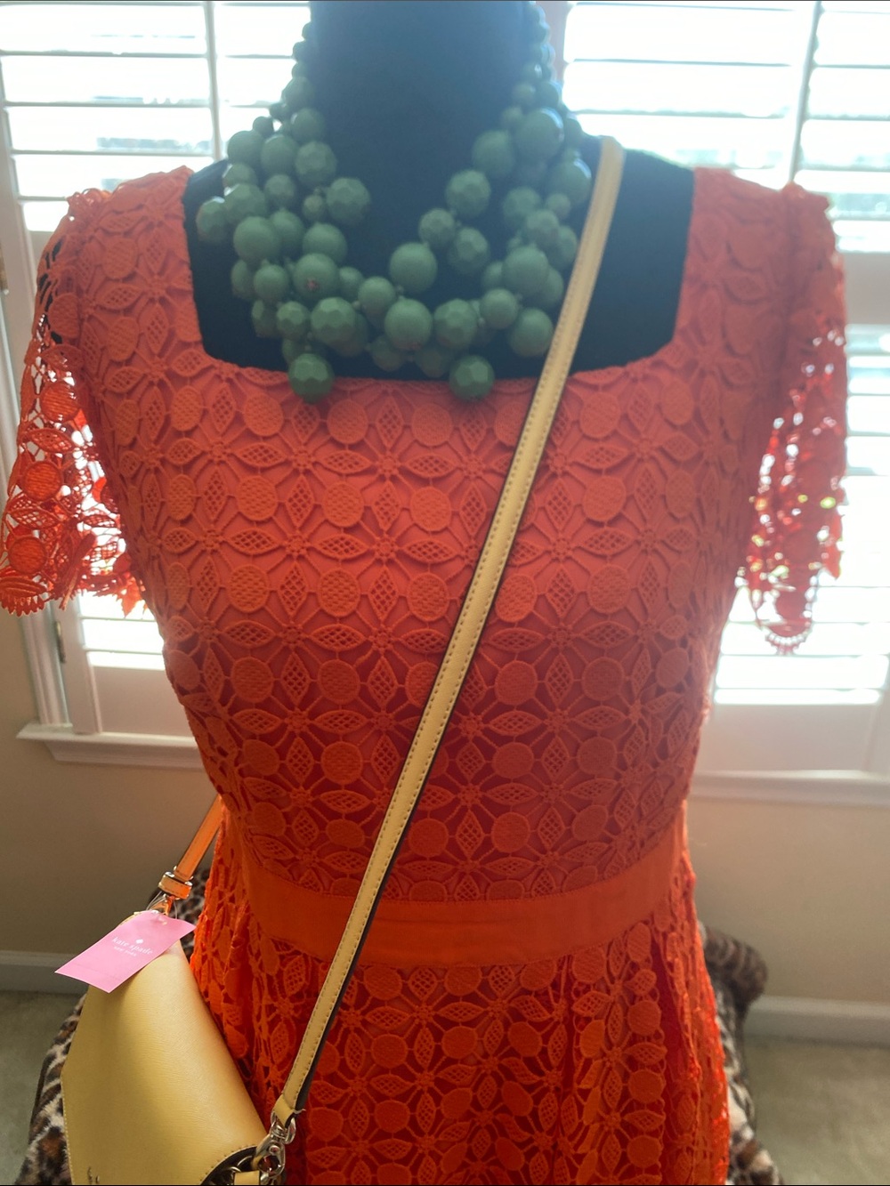 Beautiful Orange Lace Midi Dress